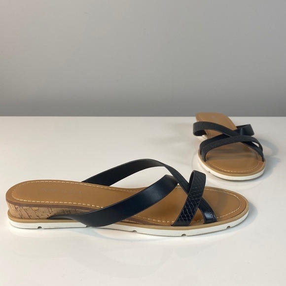 Nine West Black Dallan Slide Mini Wedge Sandals Size 8.5 - Picture 1 of 15